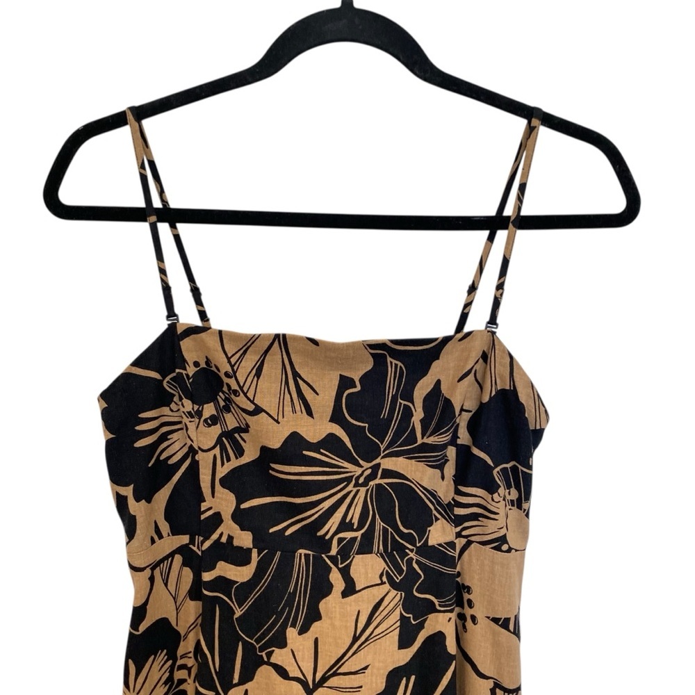 Gap Linen Floral Midi Dress Brown & Black With Removable Straps Small H66-809 - Picture 4 of 11